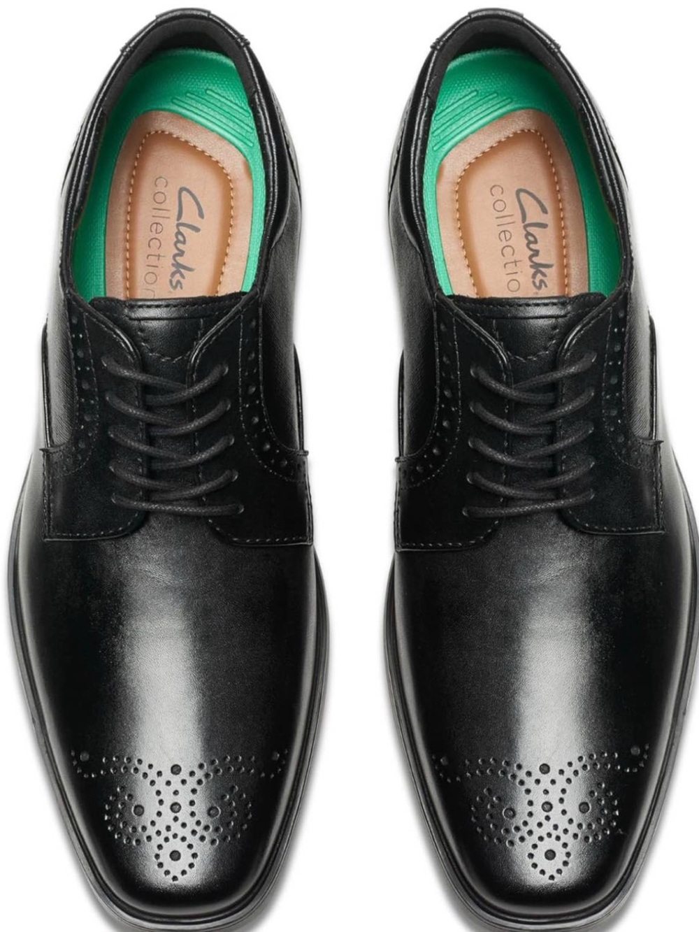 Clarks Black Leather Lace-Up Oxfords with Green Insole